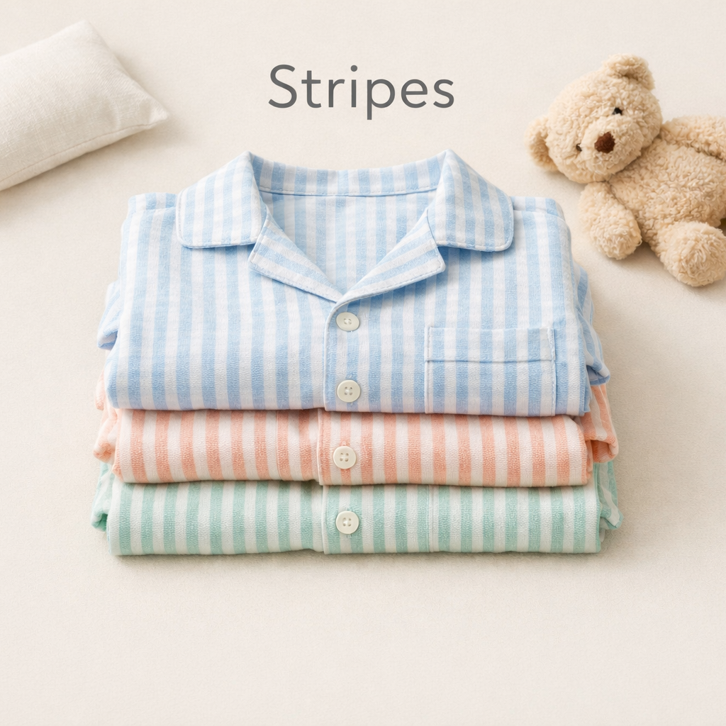 stack of night suits with striped pattern