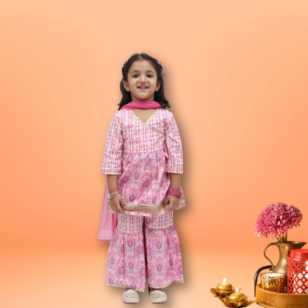 Pink Printed Cotton Sharara Set