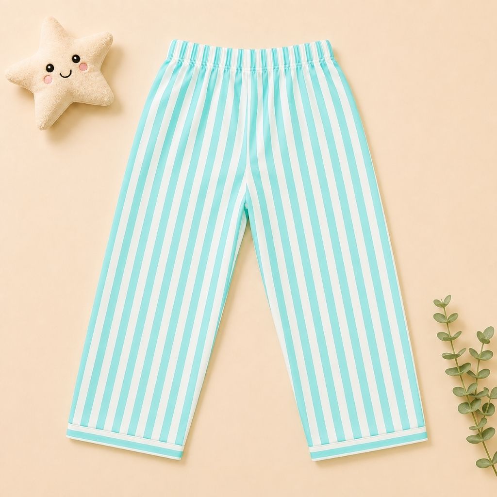 Kids aqua striped dolphin patch night suit – child wearing front view