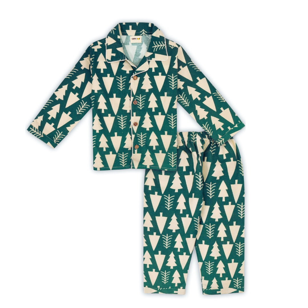Winter Pajama Set – Green Christmas Tree Print Nightsuit