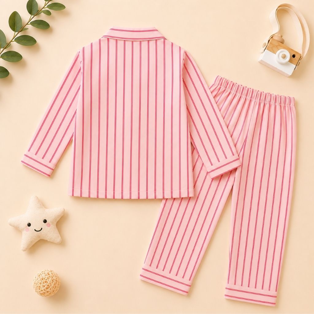 Girls red striped night suit – back view