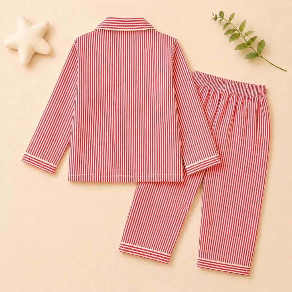Cotton Full Sleeves Strawberry Patch Striped Shirt & Pajama Nightsuit Set for Girls