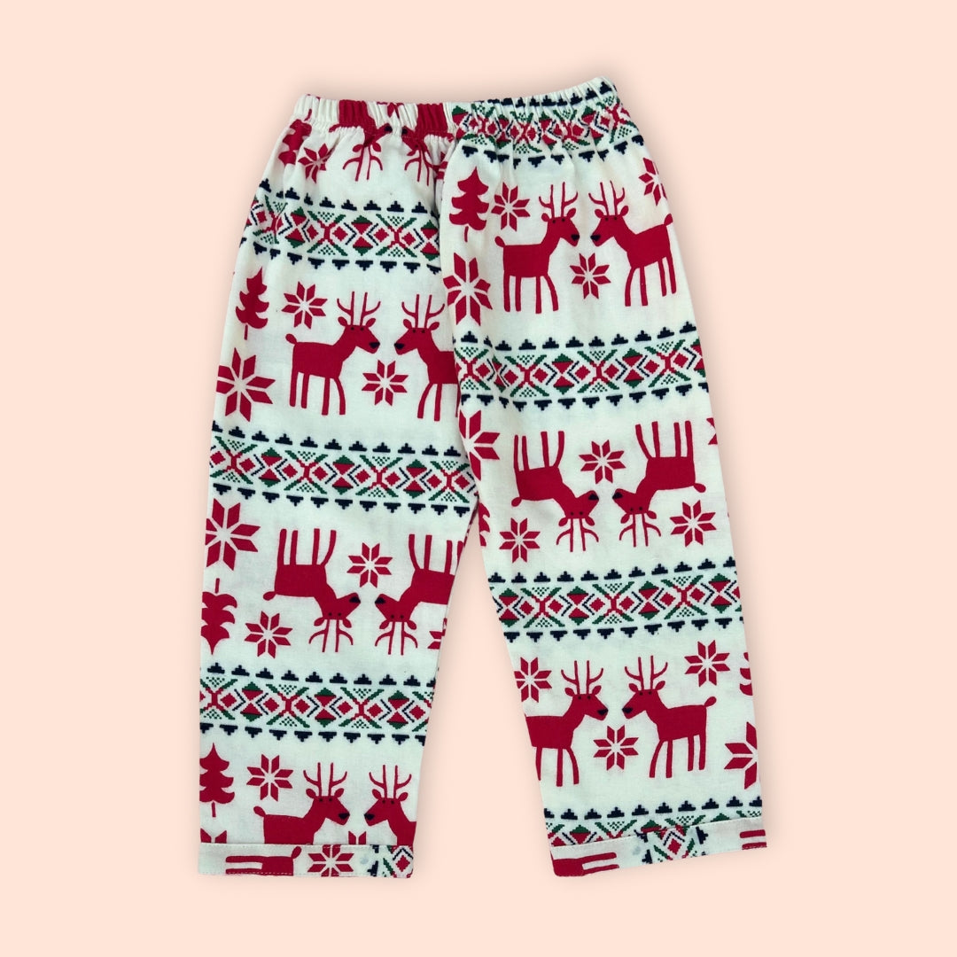 Winter Pajama Set – Red & Cream Christmas Reindeer Nightsuit