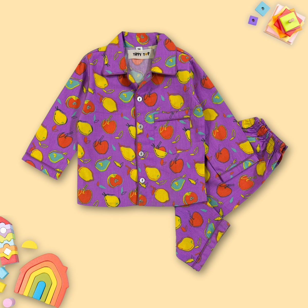 Purple Cotton Fruit Print Night Suit