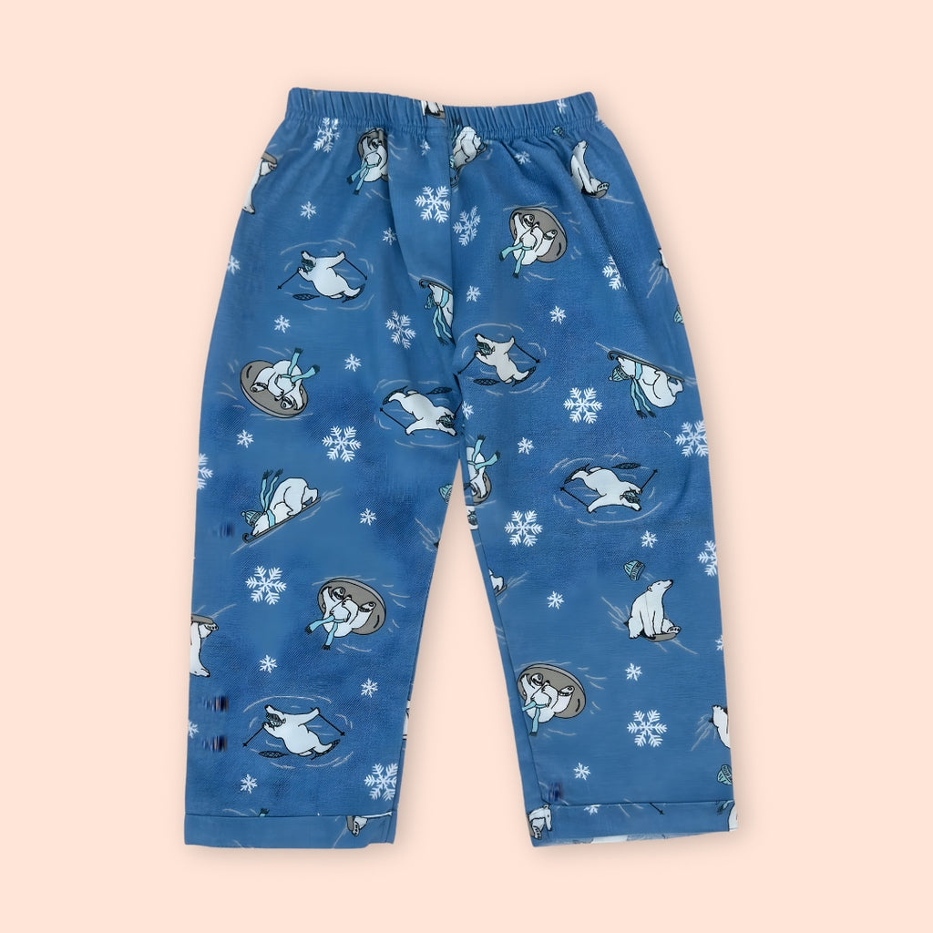 Flannel Pajama Set – Blue Polar Animal Print Nightsuit