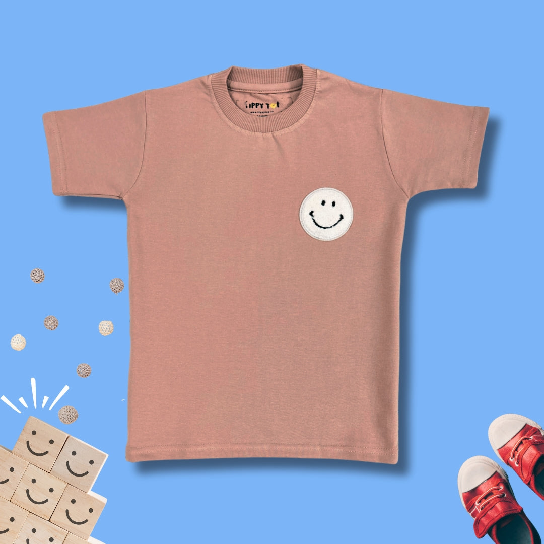 Kids Pink Smiley Patch T-Shirt