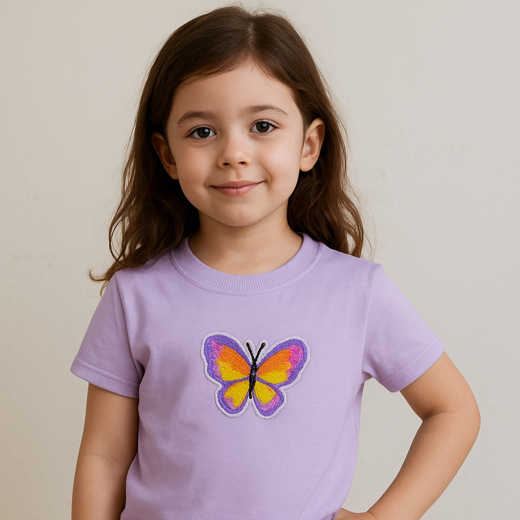 Lavender Cotton Butterfly Motif T-Shirt