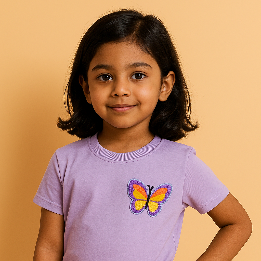 Lavender Cotton Butterfly Motif T-Shirt
