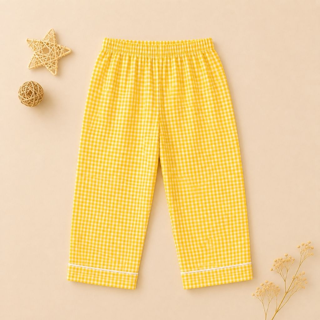 Kids yellow check hello patch night suit – side view