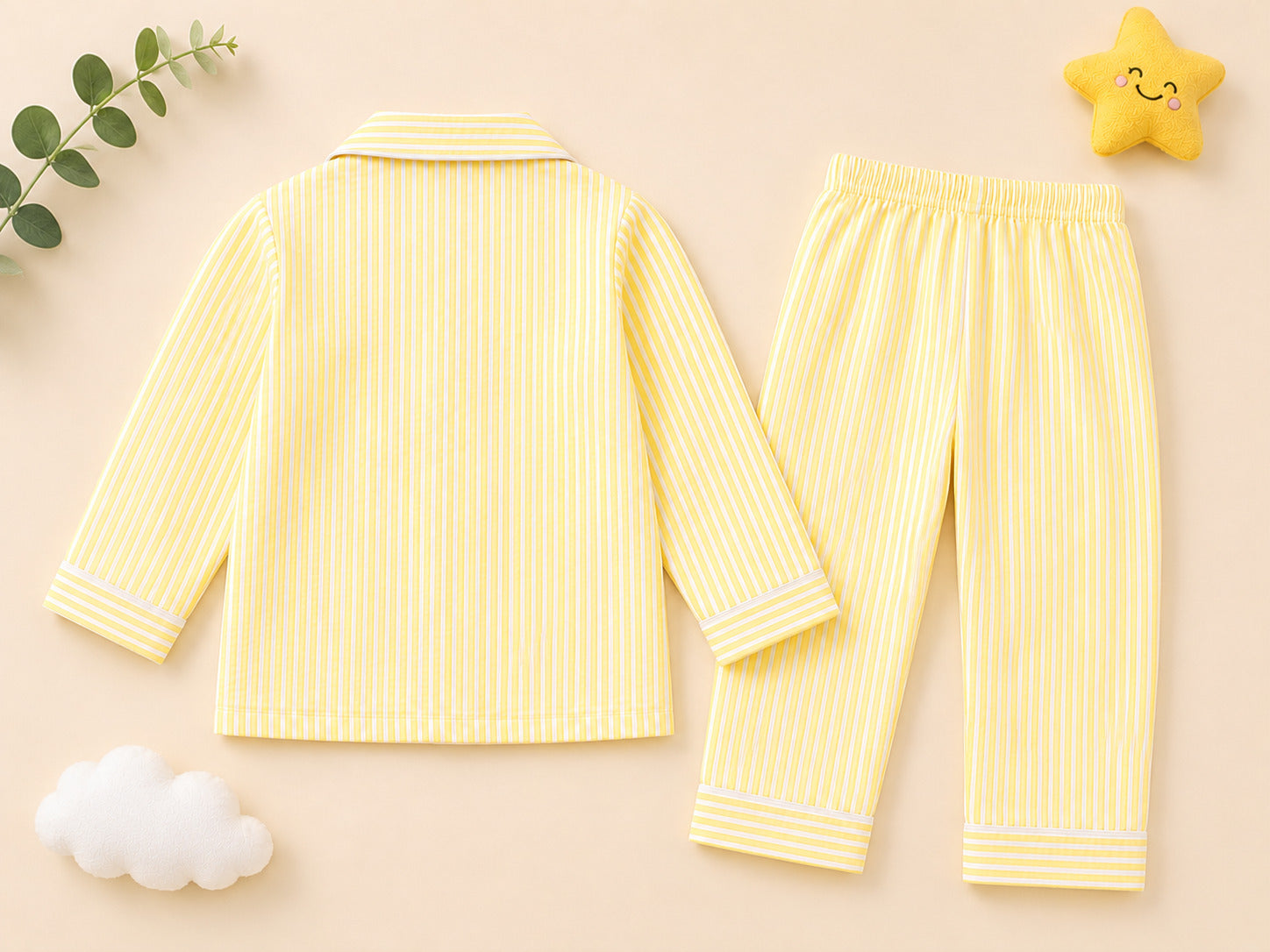 Kids yellow striped star patch night suit – combo set view