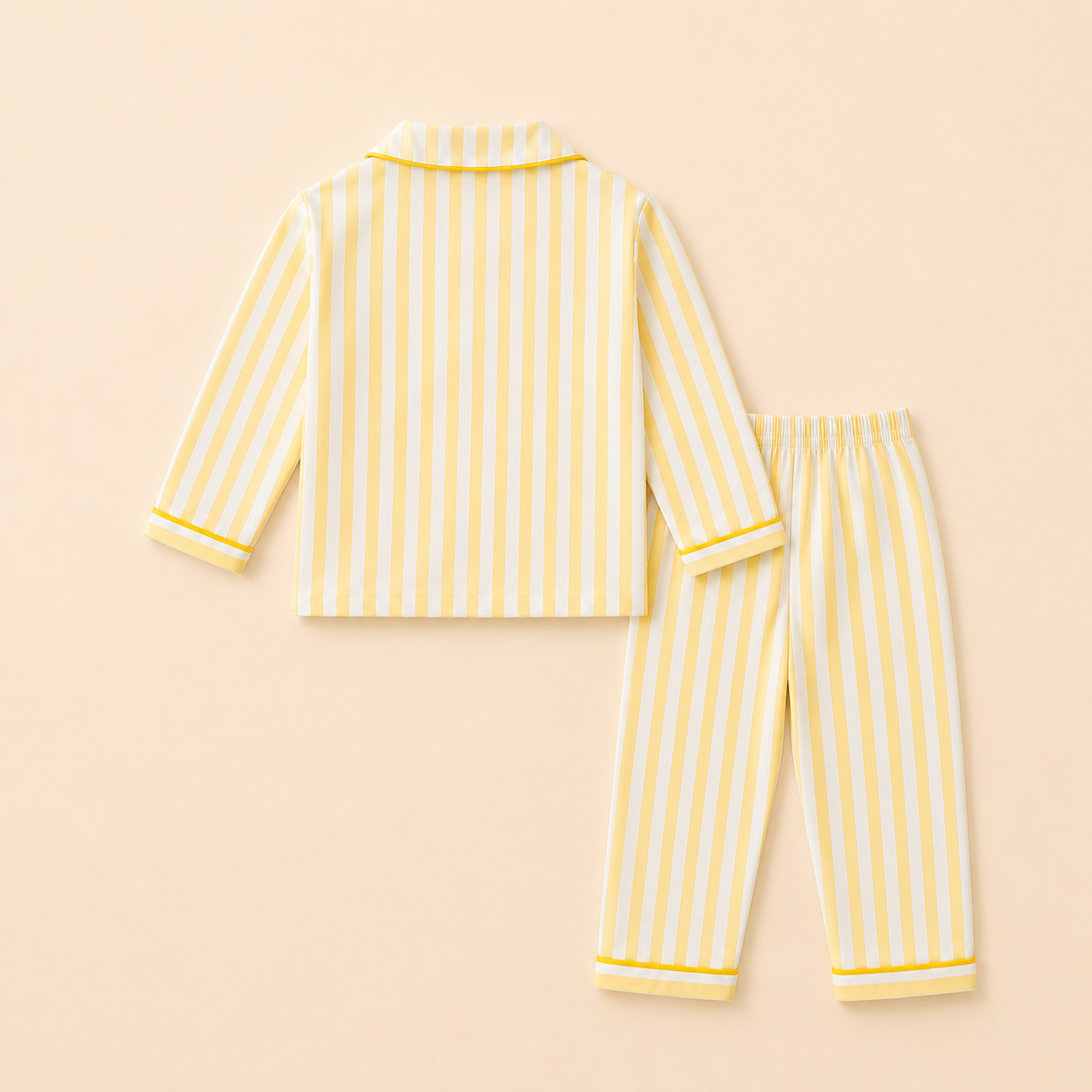 Kids yellow striped patch night suit – child wearing front view