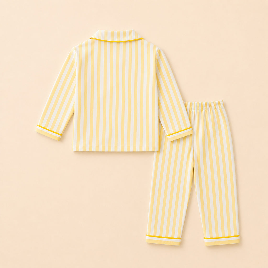 Kids yellow striped patch night suit – side view
