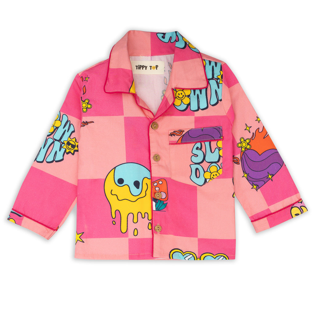 Pink Cotton Quirky Printed Nightsuit Set