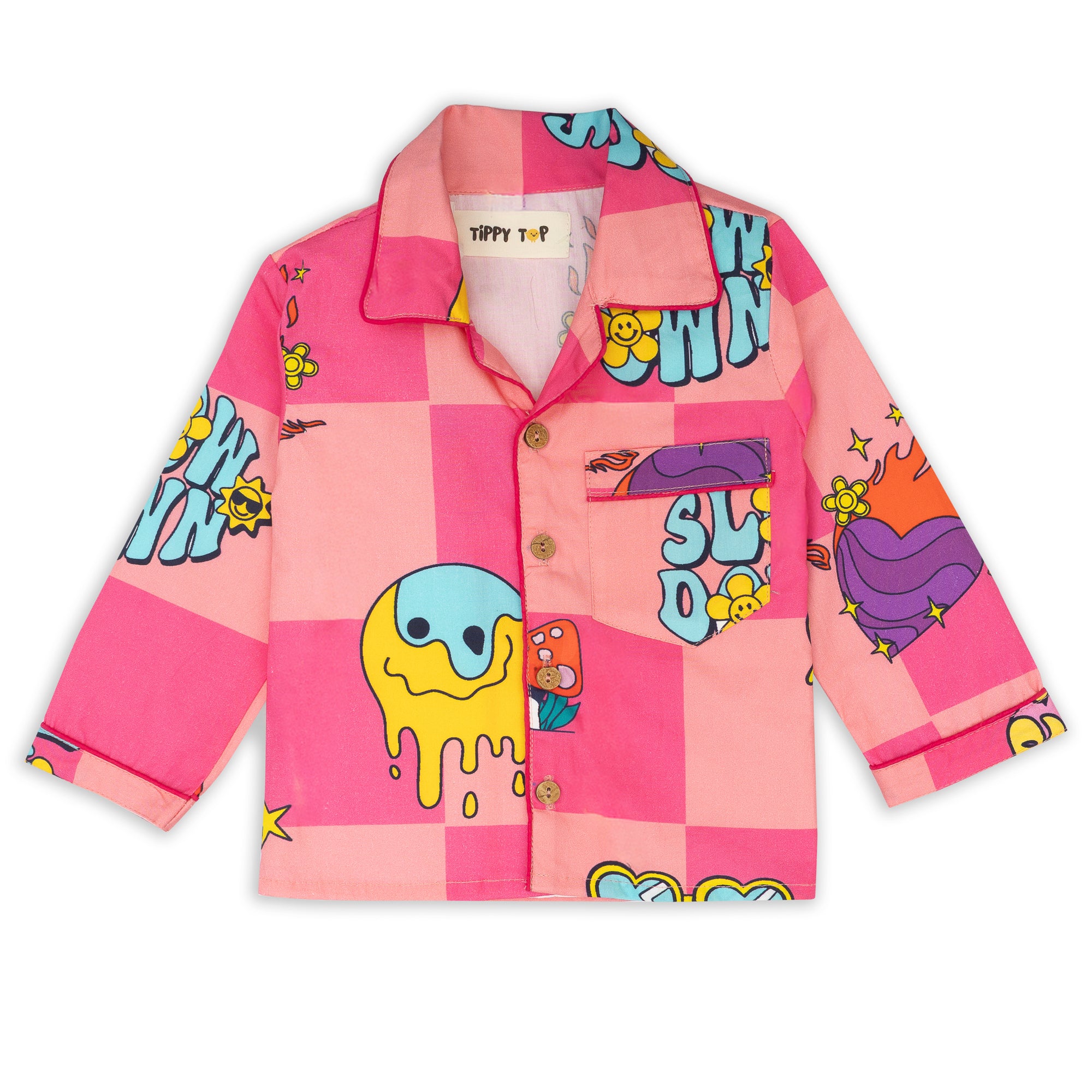 Pink Cotton Quirky Printed Nightsuit Set