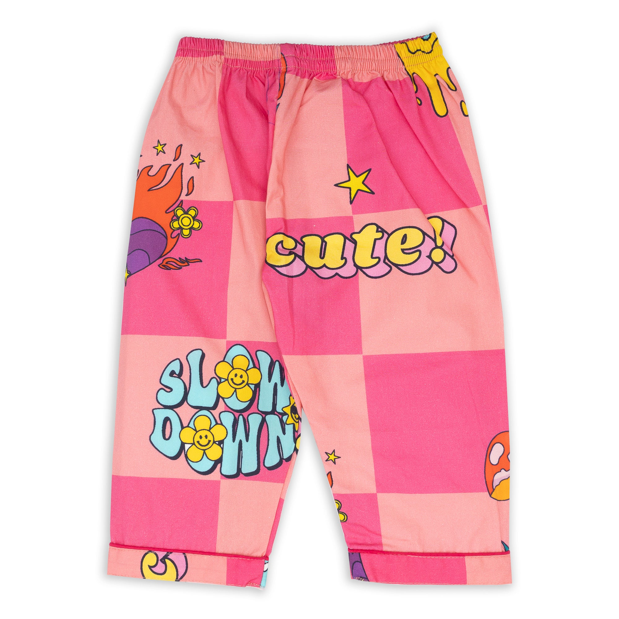 Pink Cotton Quirky Printed Nightsuit Set