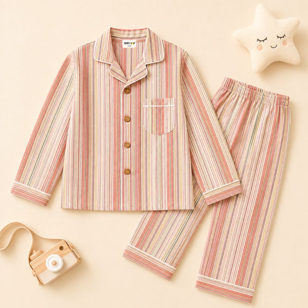Kids Sunset Striped Cotton Night Suit with Patch