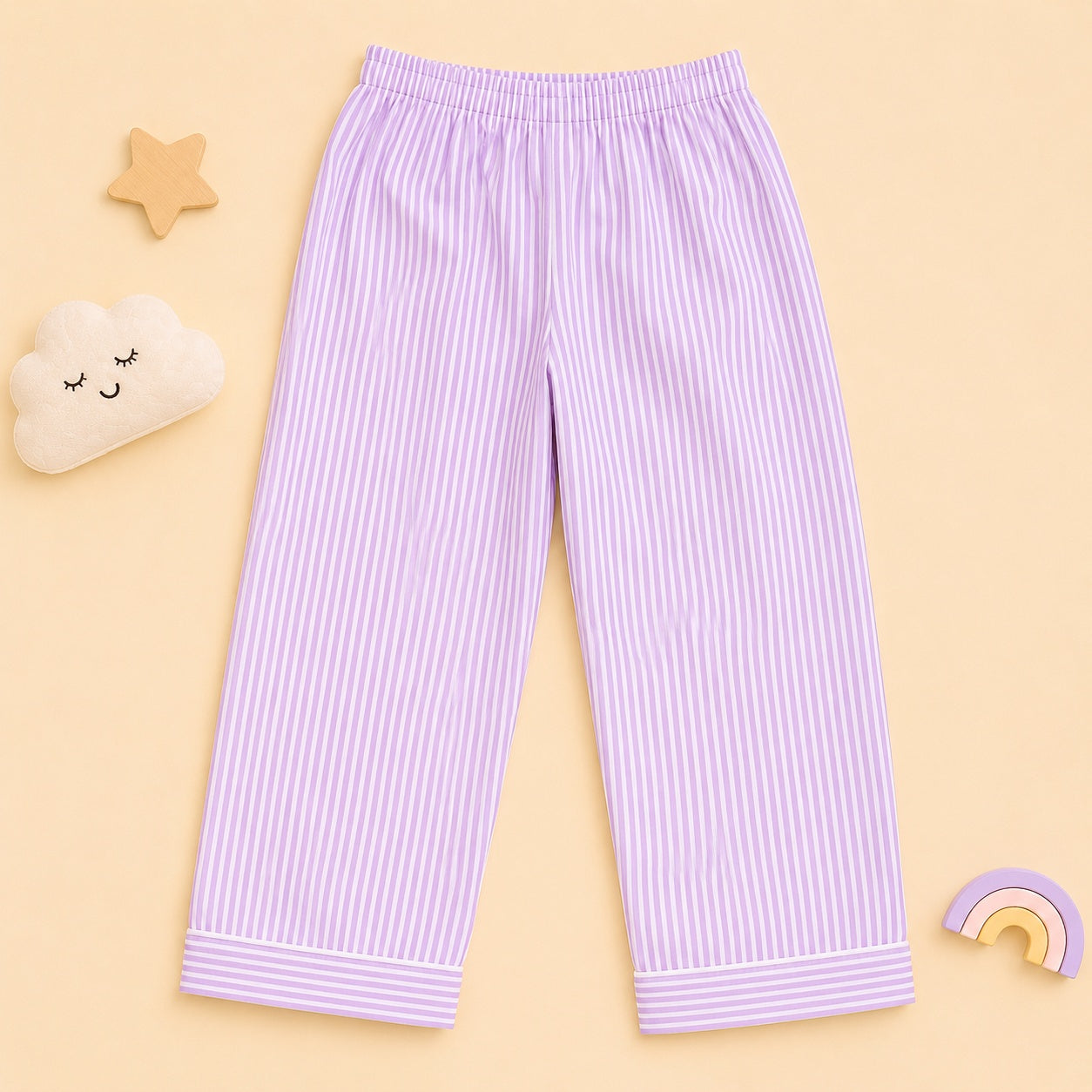 Girls Lavender Striped Cotton Night Suit With Bow Patch | Full Sleeves
