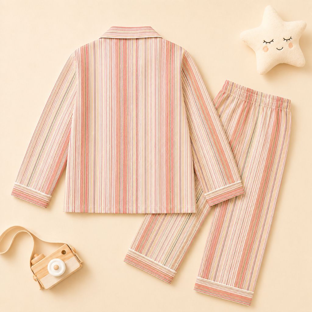 Kids Sunset Striped Cotton Night Suit with Patch