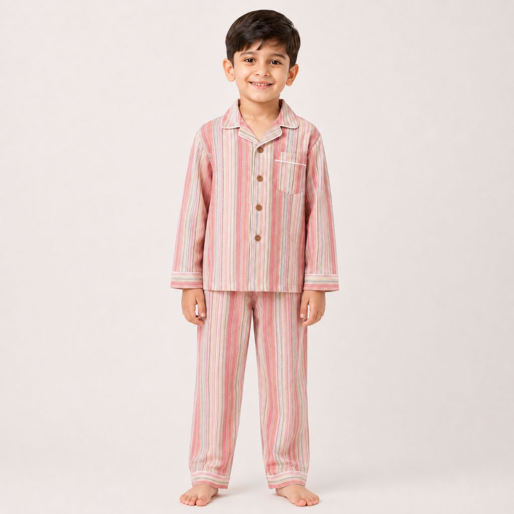 Kids Sunset Striped Cotton Night Suit with Patch