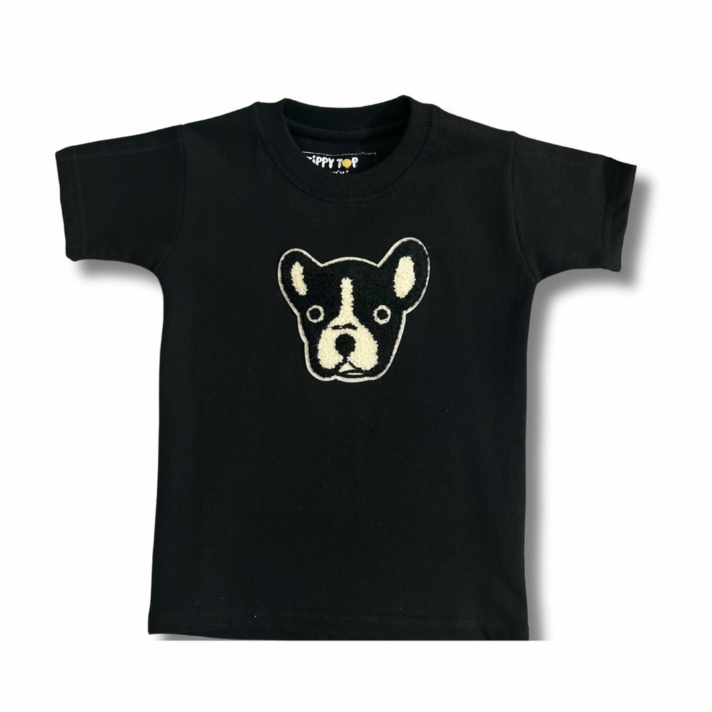 Kids Black French Bulldog Motif T-Shirt