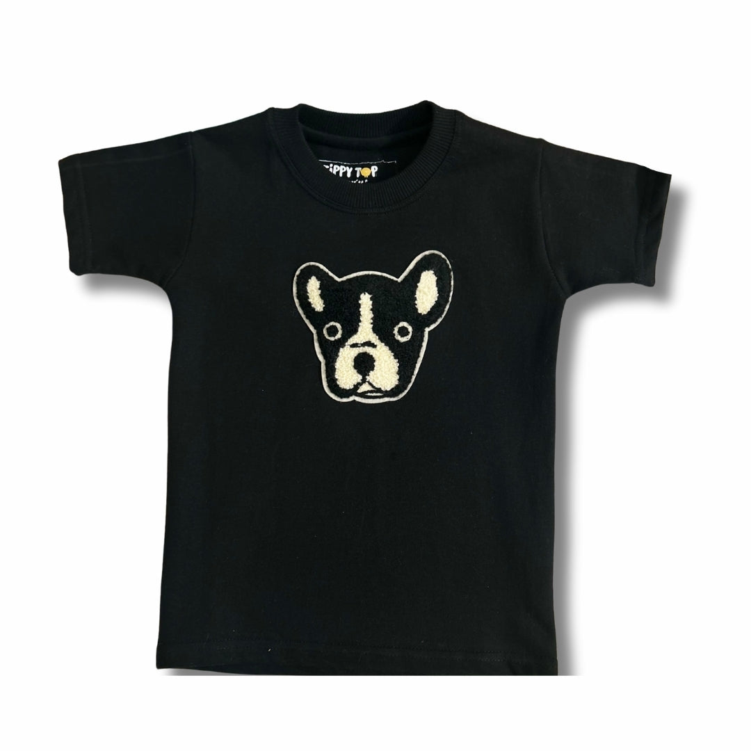 Kids Black French Bulldog Motif T-Shirt