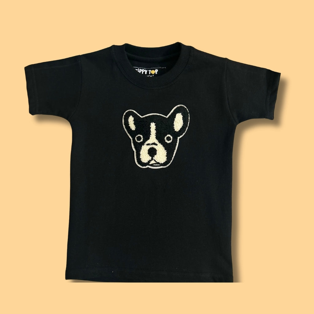 Kids Black French Bulldog Motif T-Shirt