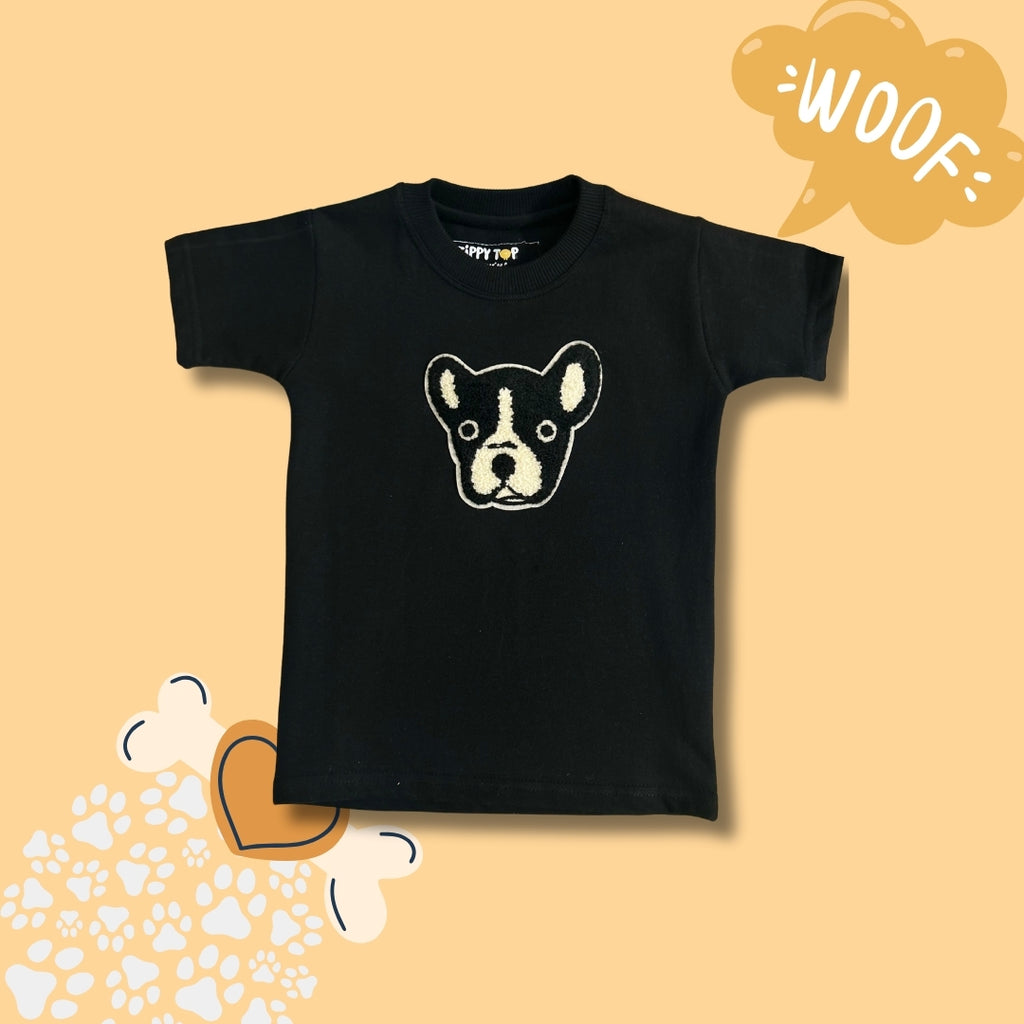 Kids Black French Bulldog Motif T-Shirt