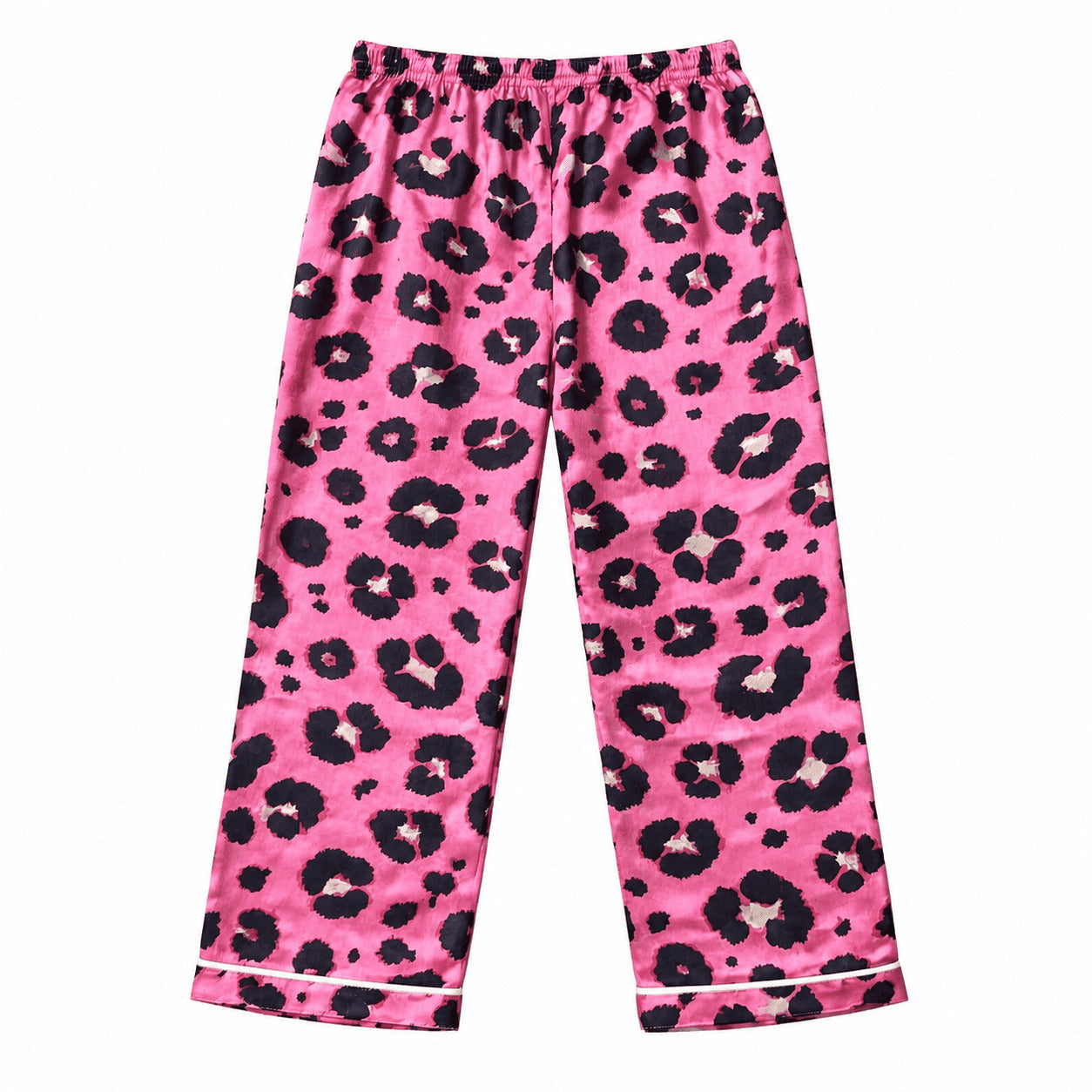 Girls pink leopard satin night suit – back view