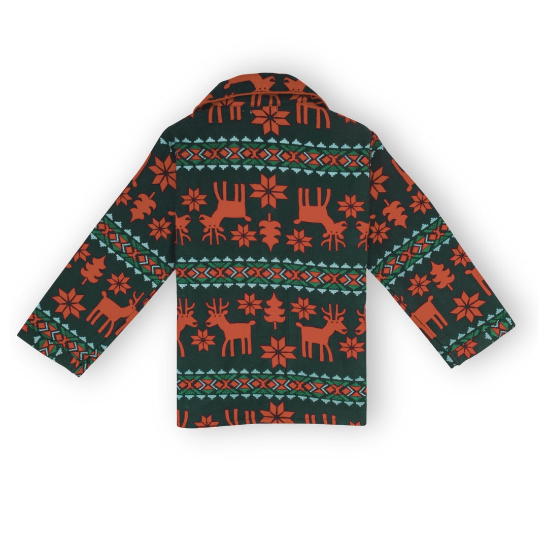 Winter Pajama Set – Red & Green Festive Reindeer Print Nightsuit