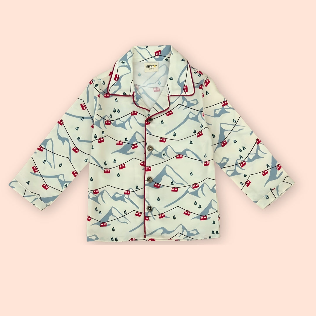 Winter Pajama Set – Cable Car Print Nightsuit