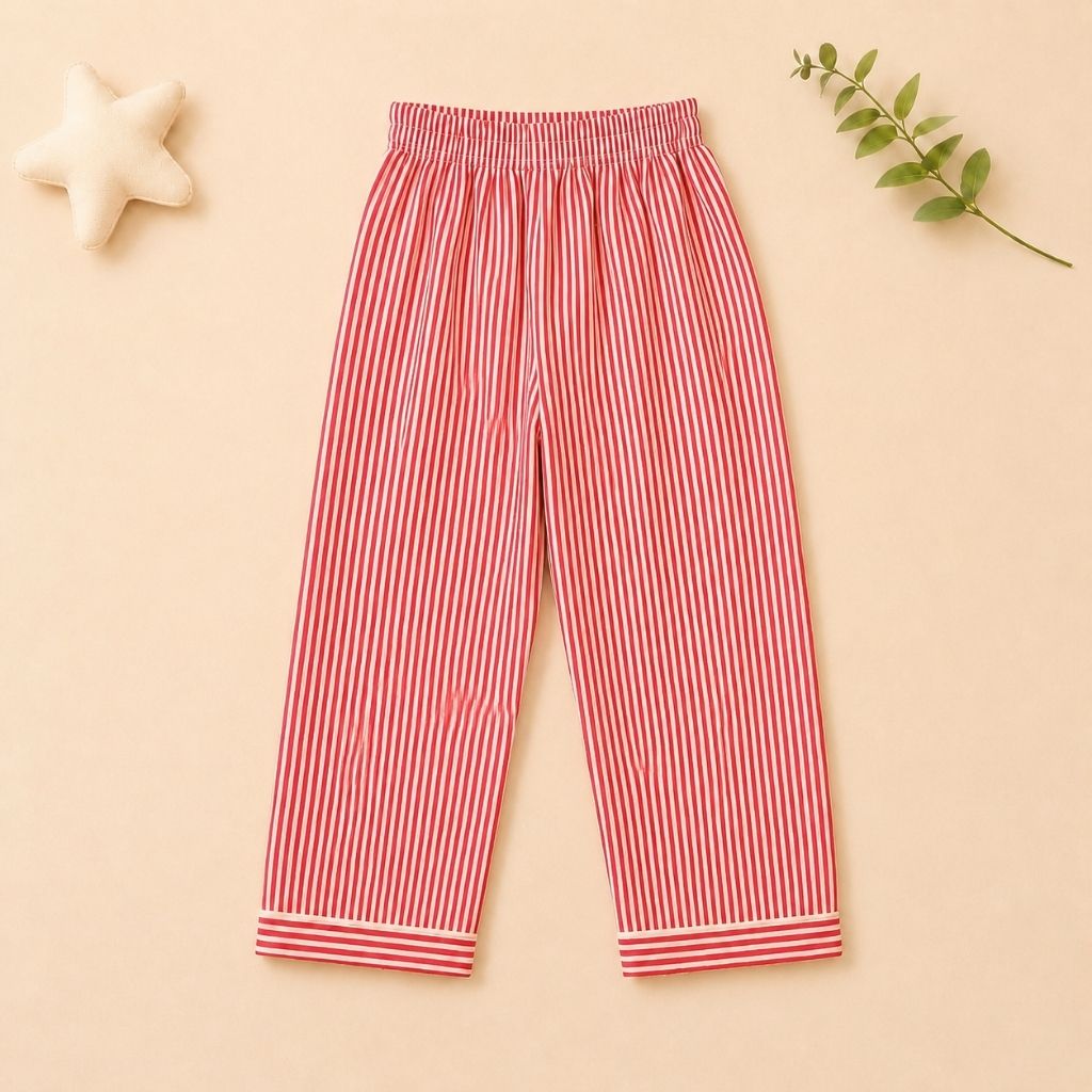 Cotton Full Sleeves Strawberry Patch Striped Shirt & Pajama Nightsuit Set for Girls