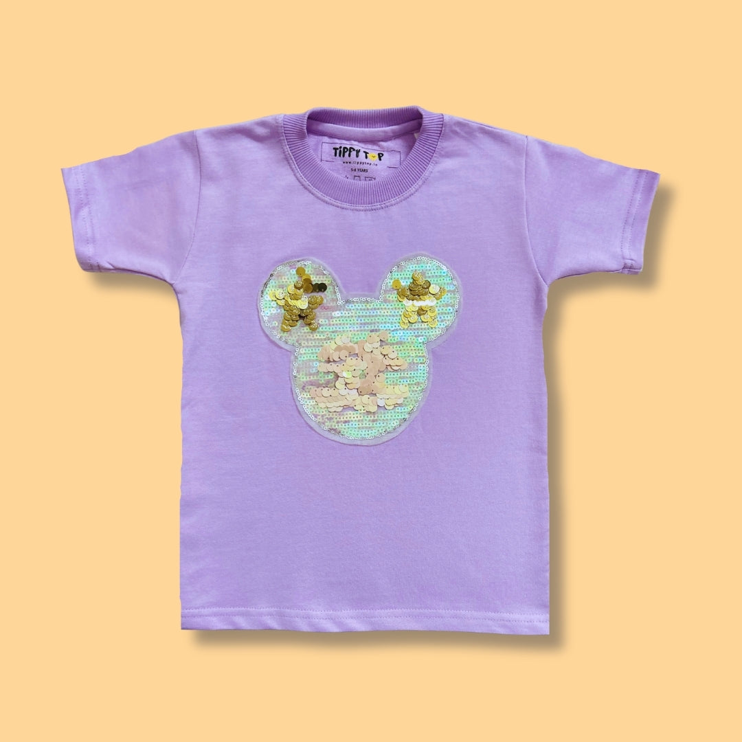 Kids Lilac Sequin Mickey T-Shirt