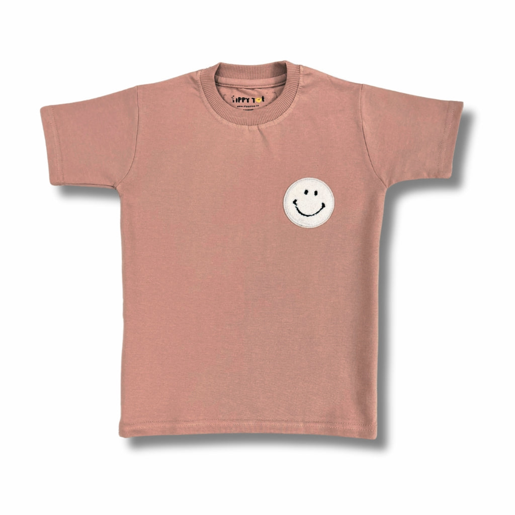 Kids Beige Smiley Patch T-Shirt