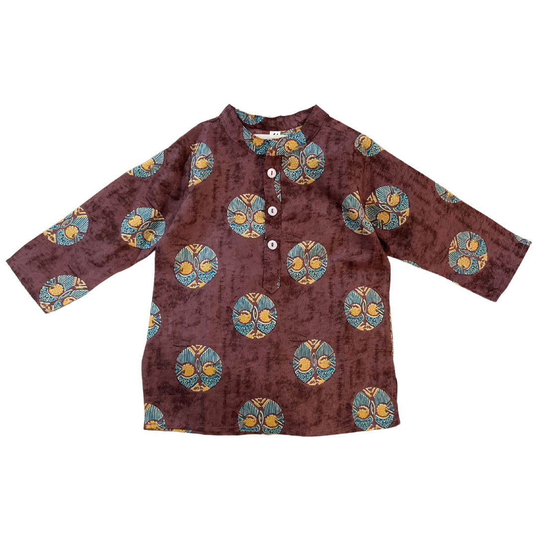 Brown Cotton Printed Nehru Jacket Kurta Set
