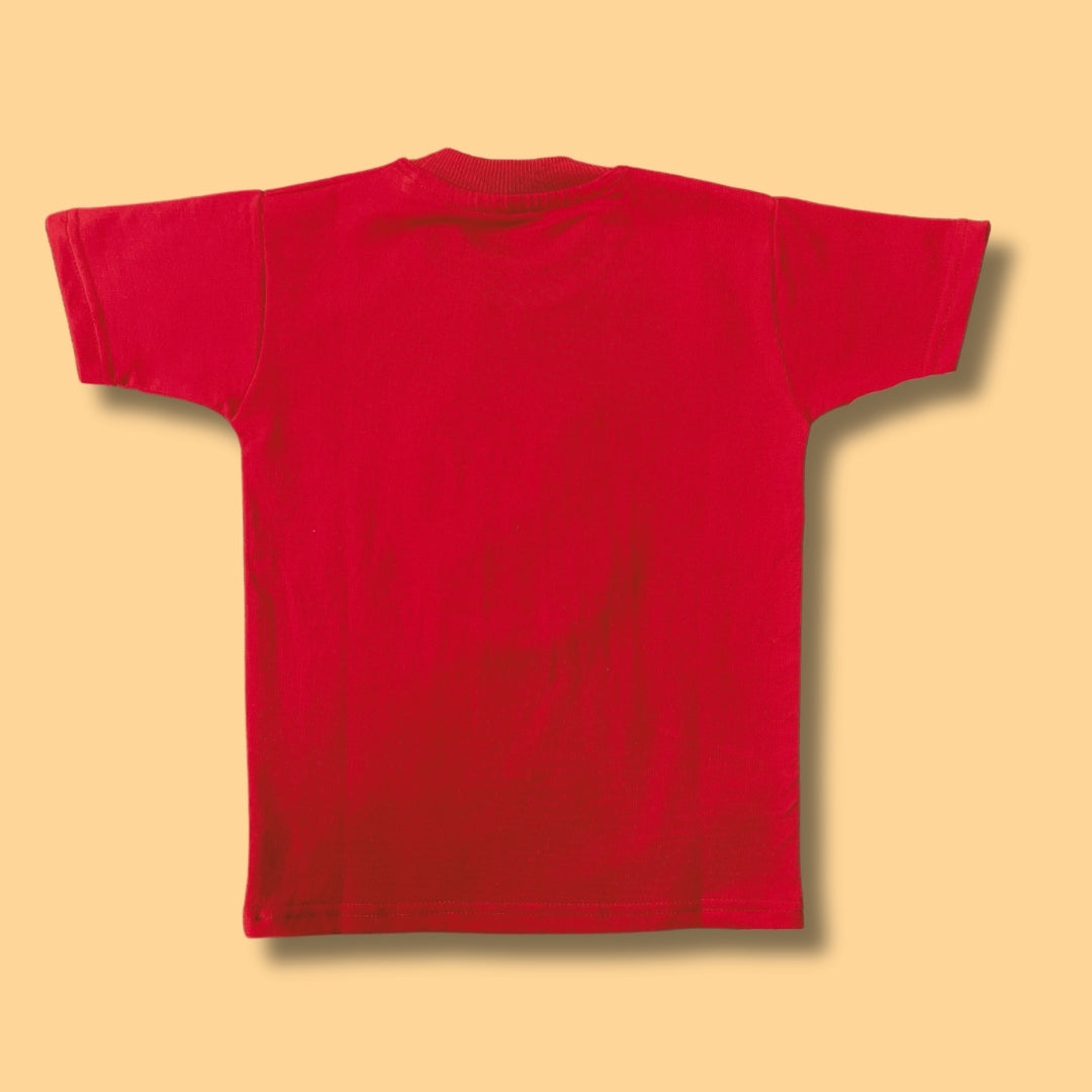 Kids Red Cotton T-Shirt with Teddy Patch Motif