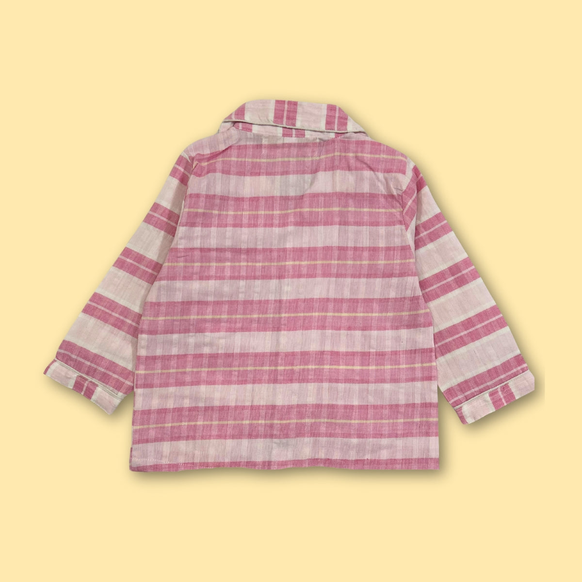 Cotton Pajama Set – Pink Striped Nightsuit with Ice Cream Patch