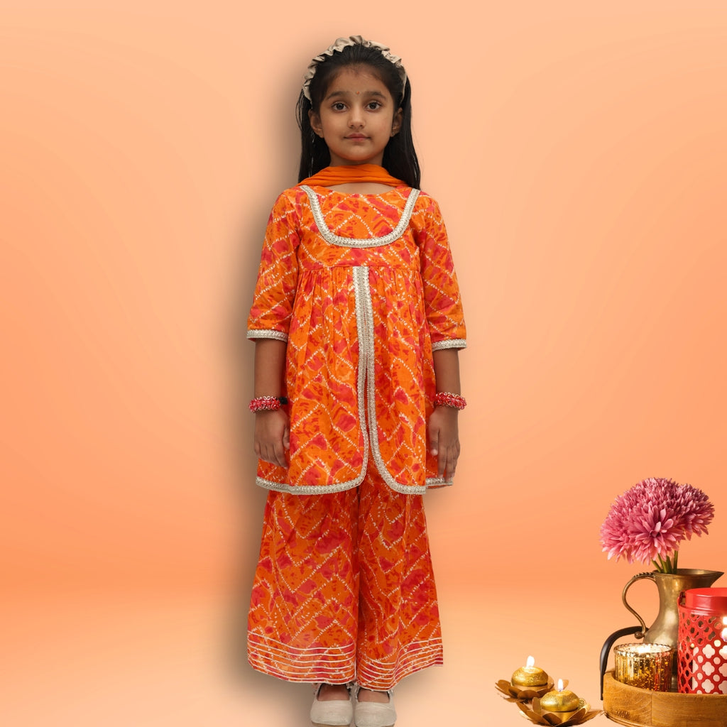 Orange Cotton Bandhani Sharara Set