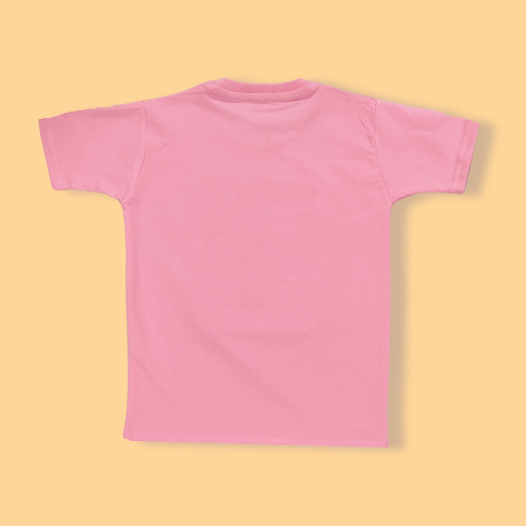 Kids Pink Cotton T-Shirt with Denim Patch | Space Rocket Graphic Tee