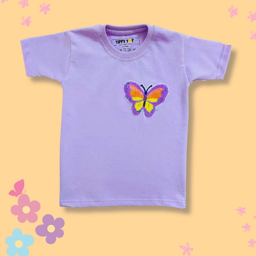 Lavender Cotton Butterfly Motif T-Shirt