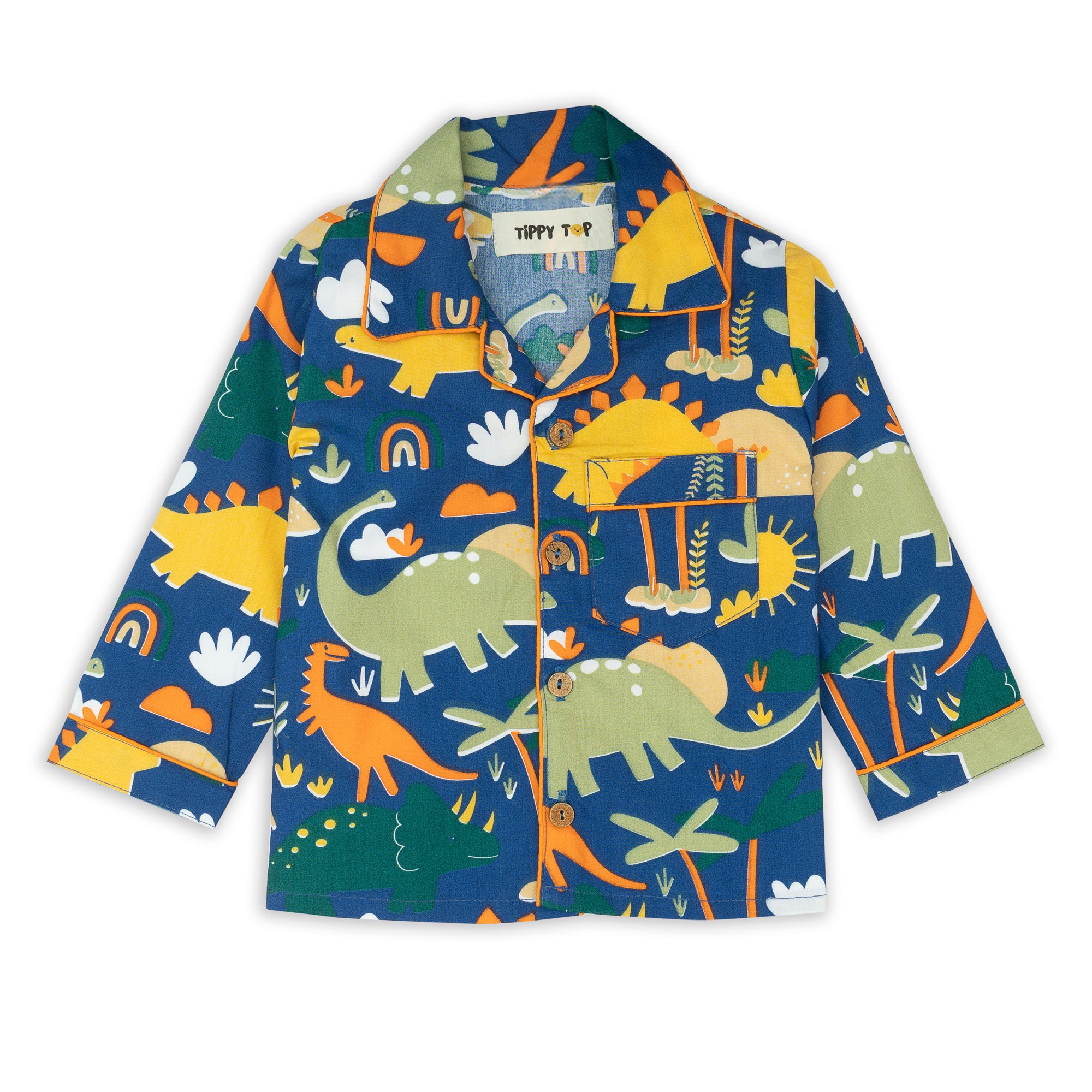 Blue Cotton Dinosaur Printed Nightsuit Set
