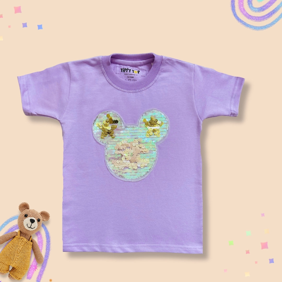 Kids Lilac Sequin Mickey T-Shirt