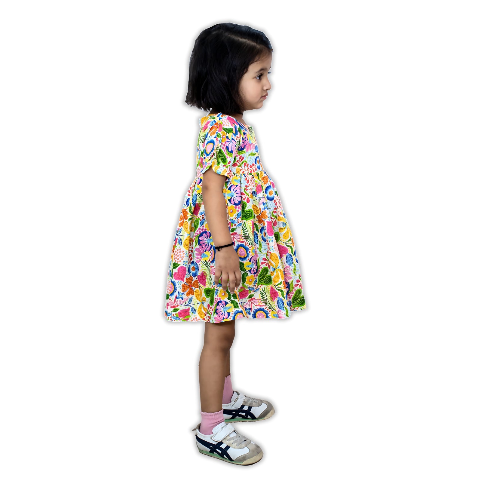 Girls Multicolor Floral Puff Sleeve Dress — Casual / Party Wear