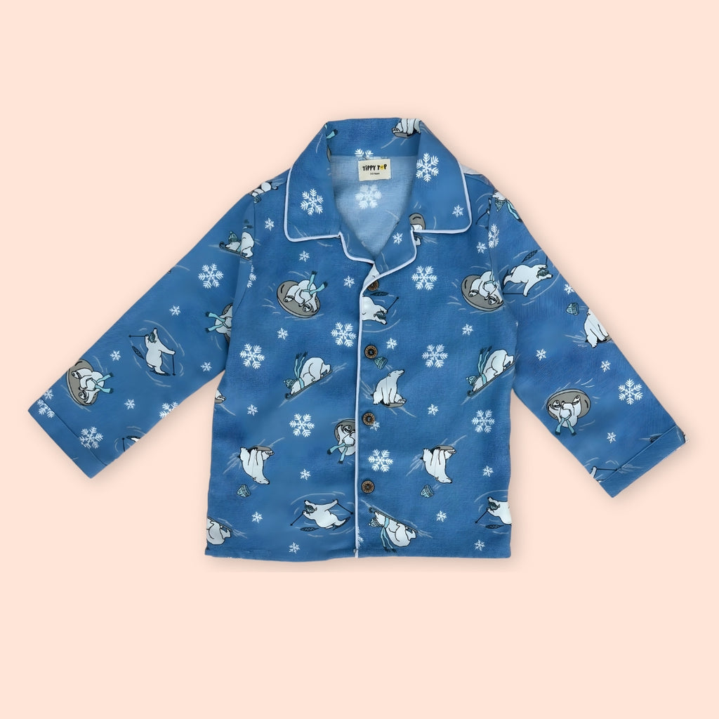 Flannel Pajama Set – Blue Polar Animal Print Nightsuit
