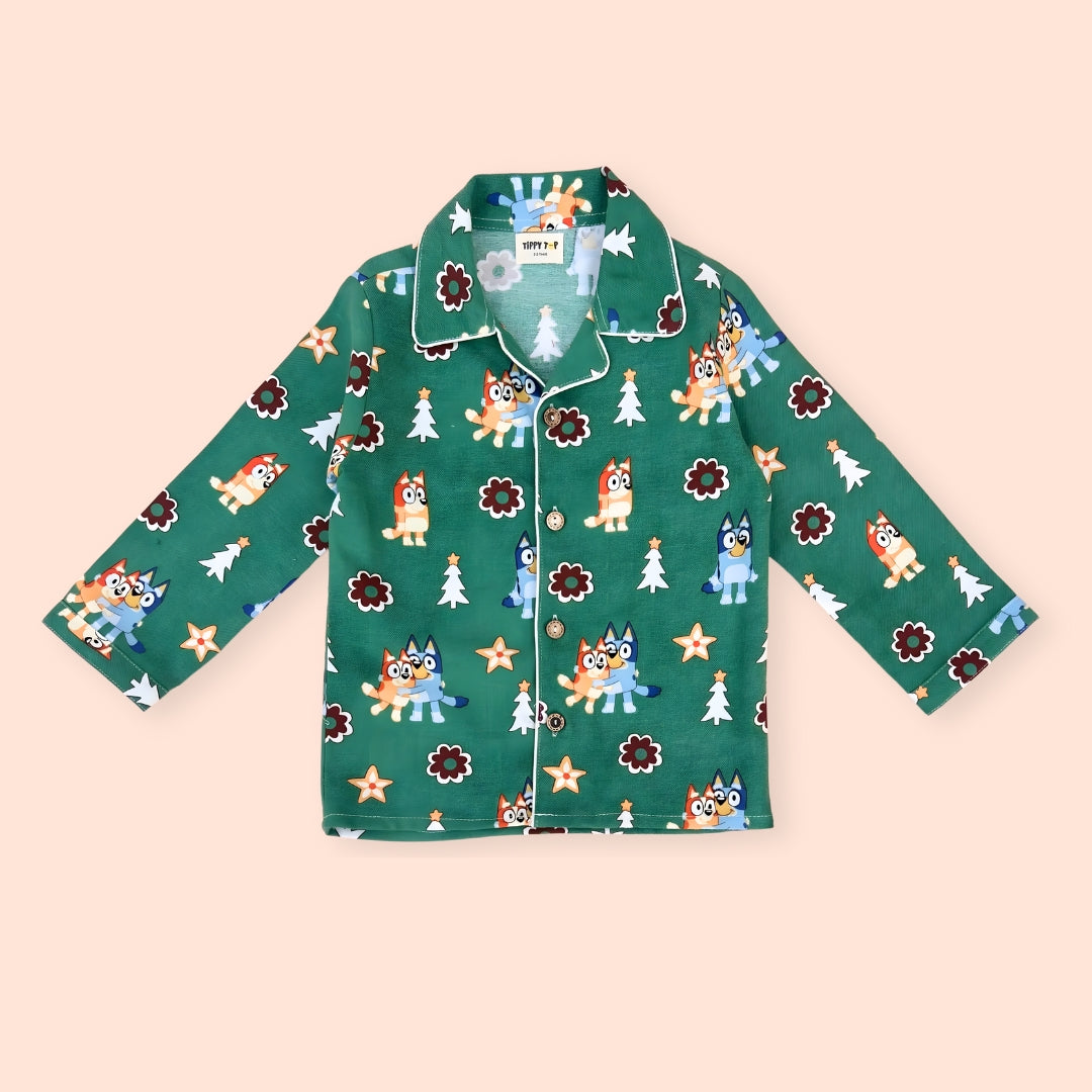 Winter Pajama Set – Green Animal Friends Print Nightsuit