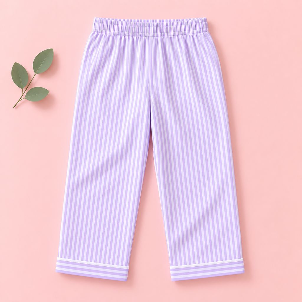 Kids Lavender Striped Cotton Night Suit with Counting Sheep Patch