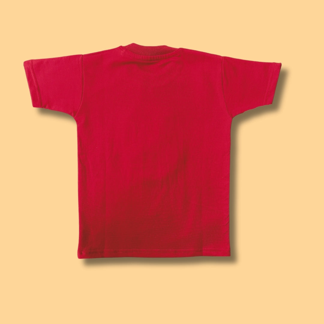 Kids Red Terri-Cot T-Shirt with Bunny Glasses Motif