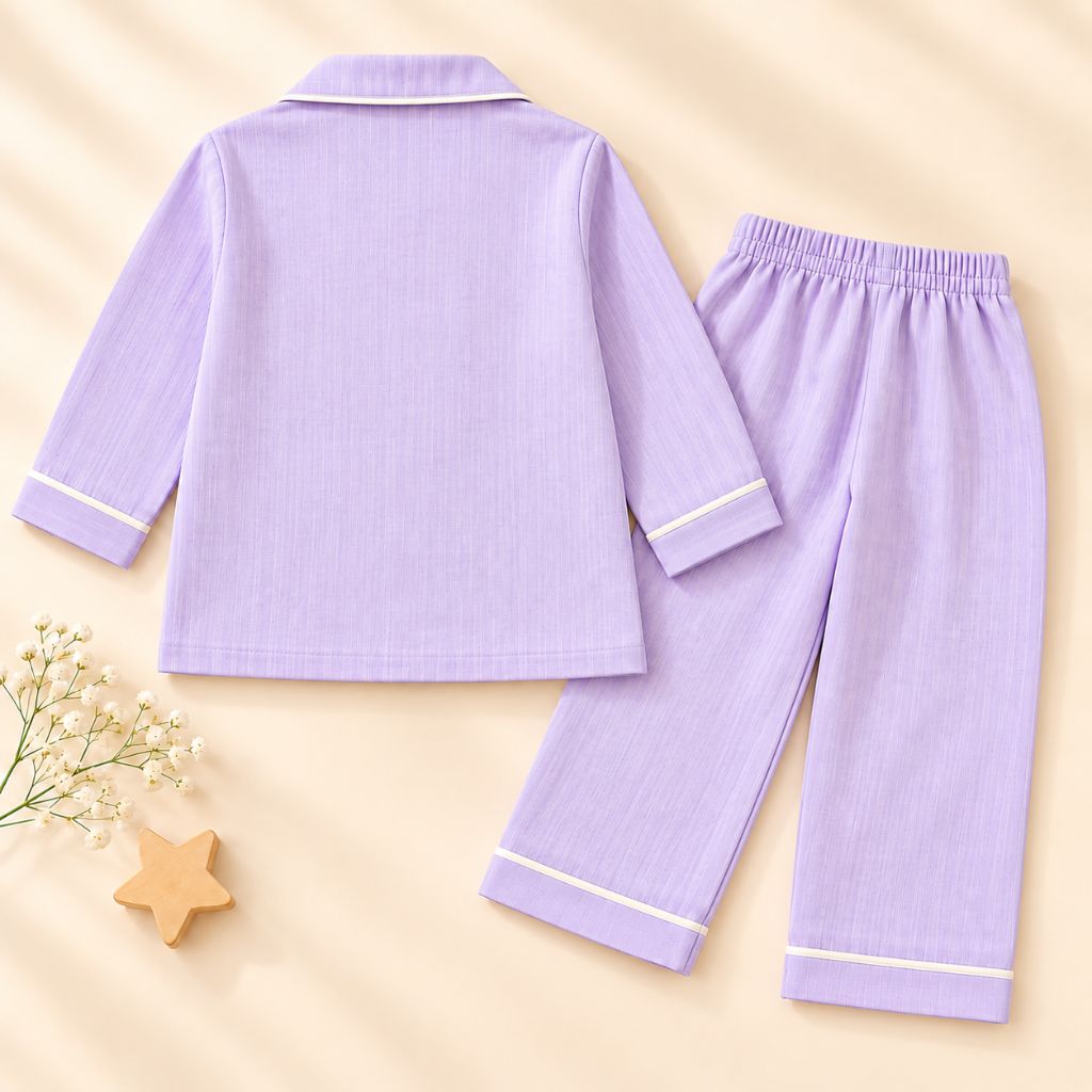 Kids Lavender Cotton Night Suit with Floral Patch