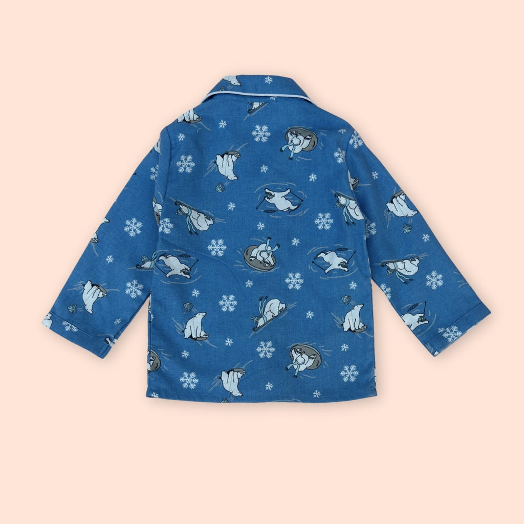 Flannel Pajama Set – Blue Polar Animal Print Nightsuit