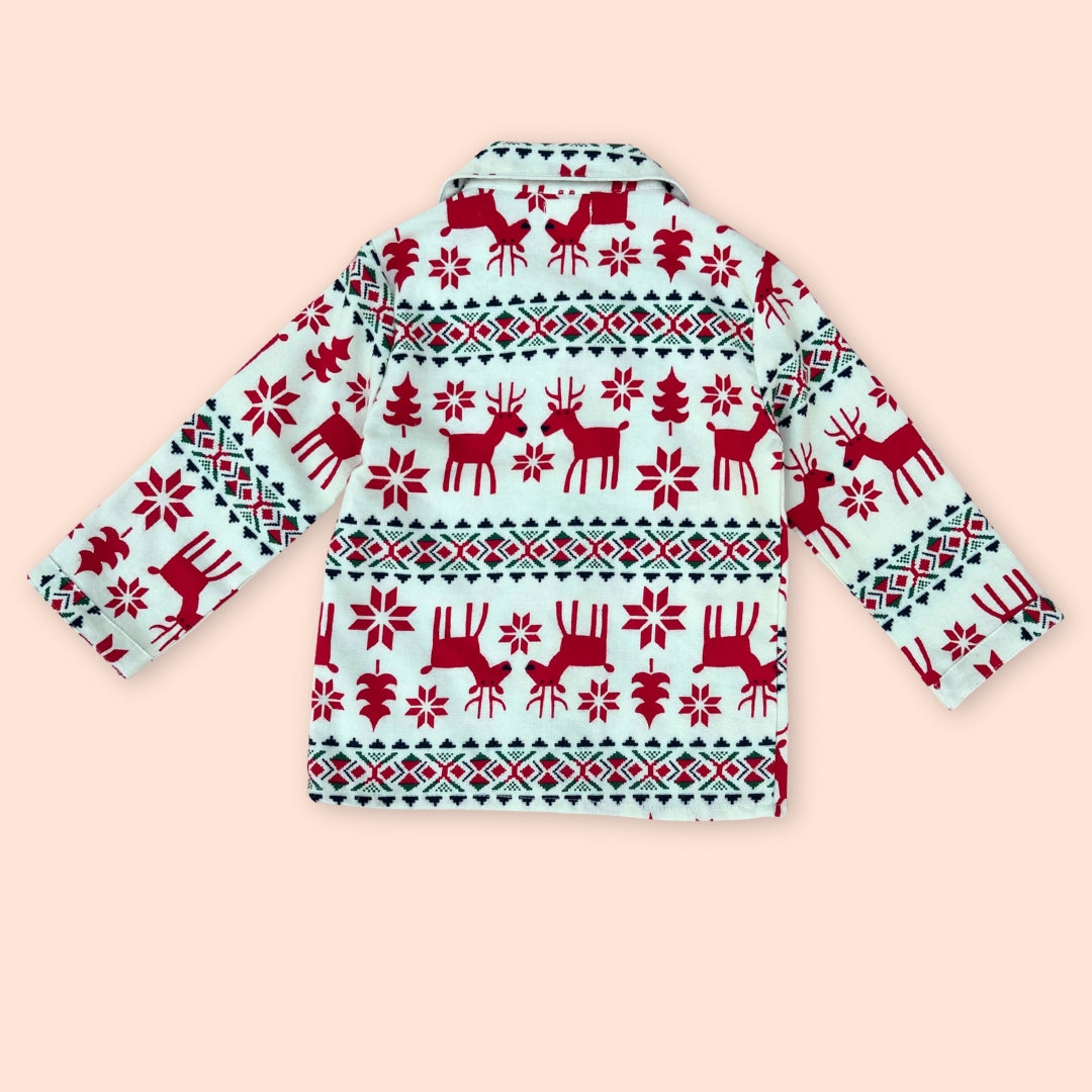 Winter Pajama Set – Red & Cream Christmas Reindeer Nightsuit