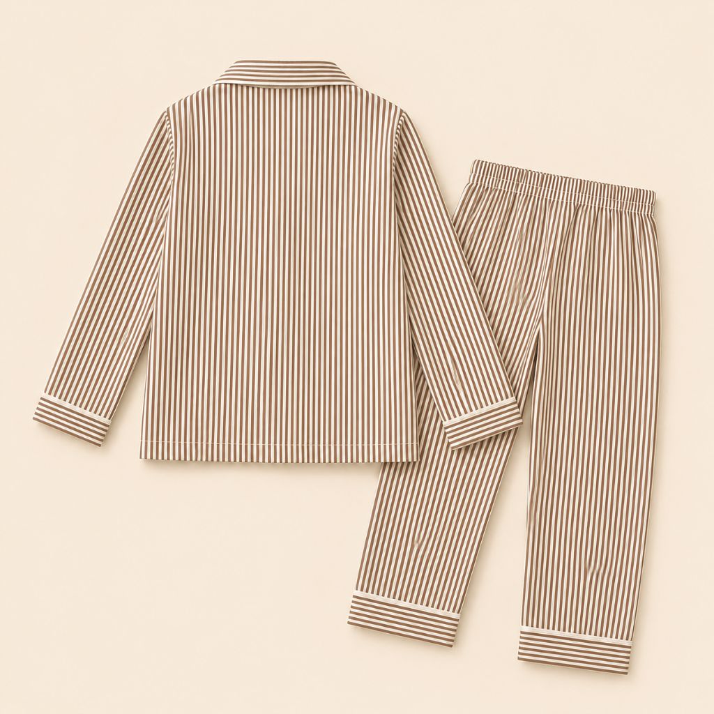 Cotton Brown Stripe Teddy Patch Kids Nightsuit Set
